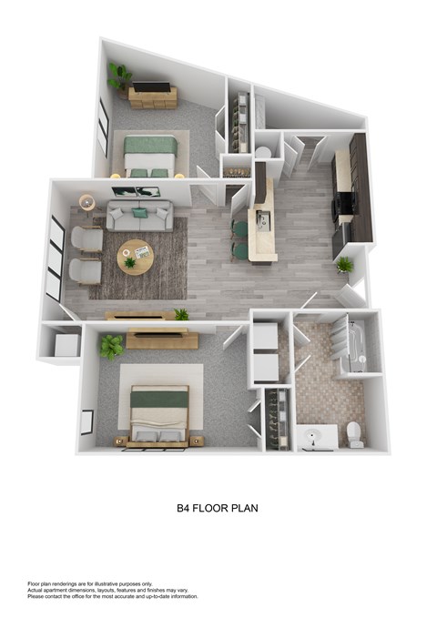 Floor plan for 2 beds, 1 bath, 880 sqft
